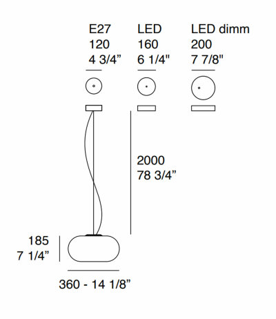 Prandina Over S3 Pendelleuchte Glasschirm wei&szlig; &Oslash; 36 cm E27 Fassung LED-Retrofit kompatibel