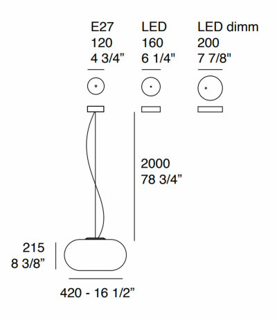 Prandina Over S5 Pendelleuchte Glasschirm wei&szlig; &Oslash; 42 cm E27 Fassung LED-Retrofit kompatibel