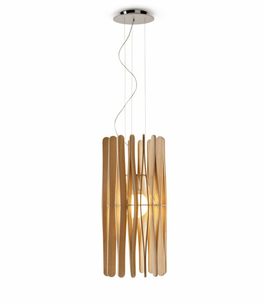 Fabbian Stick F23A01 Pendelleuchte Durchm. 33Cm zylindrischer Lampenschirm aus Holz mit E27 Fassung