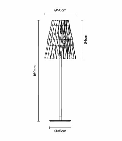 Fabbian Stick F23 C01Stehleuchte Durchm. 50cm konischer Lampenschirm aus Holz mit E27 Fassung