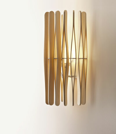Fabbian Stick F23 D01 Wandleuchte Durchm. 33cm zylindrischer Lampenschirm aus Holz mit E27 Fassung