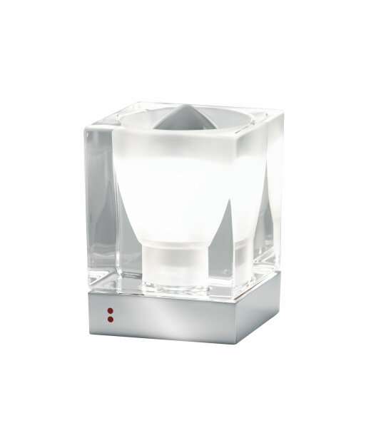 Fabbian Cubetto D28 B01 Tischleuchte mit G9 Fassung Fassung Glas transparent Struktur Chrom LED-Retrofit kompatibel