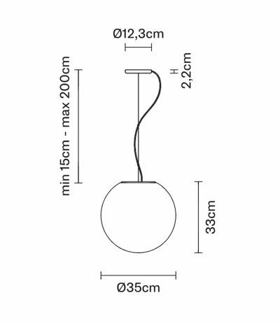 Fabbian Lumi F07 A21 Pendelleuchte Glas Sfera Wei&szlig; Durchm. 35 cm mit E27 Fassung LED-Retrofit kompatibel
