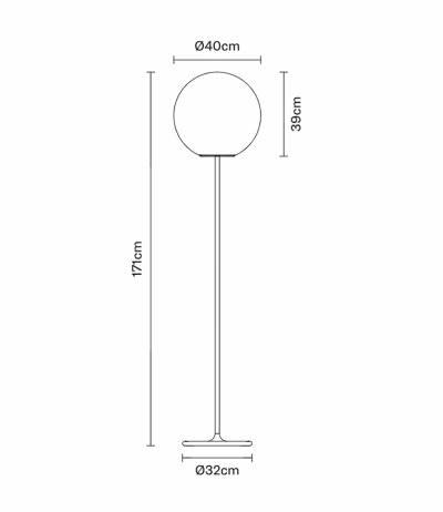 Fabbian Lumi F07 C11 Stehleuchte H&ouml;he 171 cm Glas Sfera Wei&szlig; Durchm. 40 cm mit E27 Fassung LED-Retrofit kompatibel