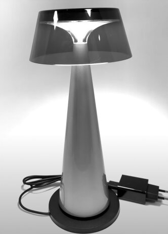 Mobilux SunGlow silbergraue LED Akku-Tischleuchte dimmbar