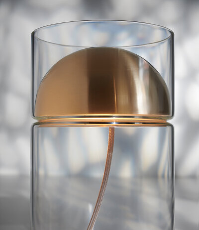 Oluce Medusa 254 LED-Tischleuchte aus Glas und Metall mit Ein/Aus-Schnurschalter