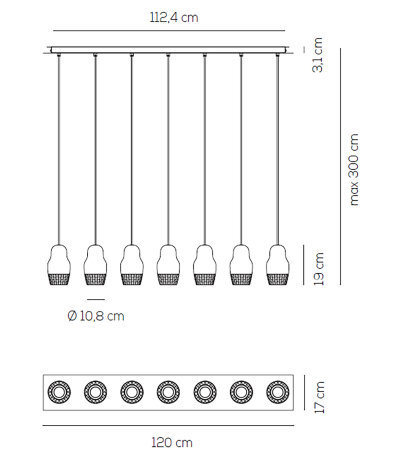 Axolight Fedora SP 7 lineare multiple Pendelleuchte mit  7x GU10 Fassung rechteckiger wei&szlig;er Baldachin