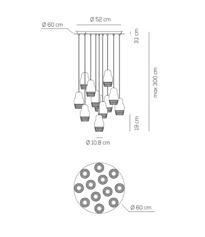 Axolight Fedora SP 12 multiple Pendelleuchte aus Aluminium und Glas 12x GU10 Fassung f&uuml;r  LED-Retrofitlampen