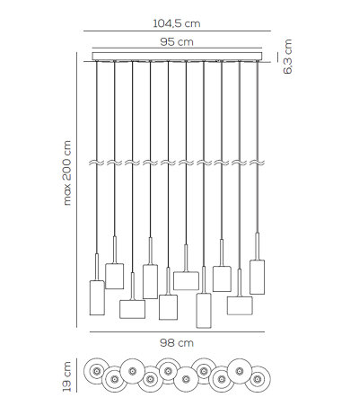 Axolight Spillray SP 10 Pendelleuchte handgefertigte Gl&auml;ser inkl. LED-Retrofitlampen 3000K (nicht dimmbar)