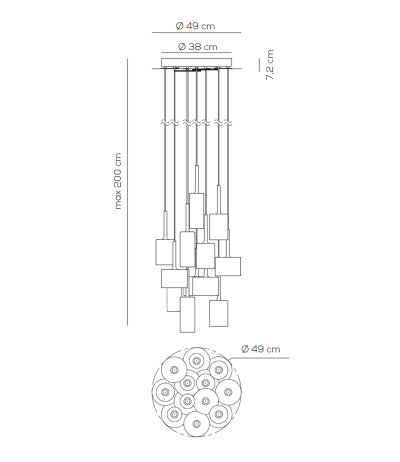 Axolight Spillray SP 12 Pendelleuchte handgefertigte Gl&auml;ser Struktur chrom gl&auml;nzend LED-Retrofit 12x 1,5W 3000K (nicht dimmbar)