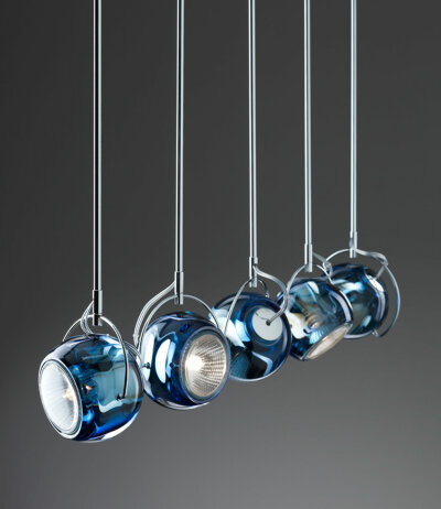 Fabbian Beluga Colour D57 A11 elegante technische Glaspendel-/deckenleuchte Struktur verchromt Leuchtenkopf dreh- und schwenkbar GU10 Fassung LED-Retrofit kompatibel Design Marc Sadler