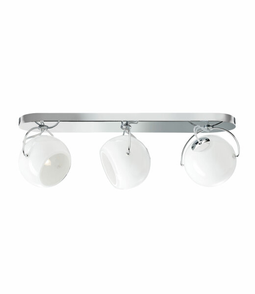 Fabbian Beluga White D57 G31 Wand-/Deckenleuchte mit drei verstellbaren weißen Glasschirmen Struktur glänzend verchromt G9 Fassungen LED-Retrofit kompatibel Entwurf Marc Sadler