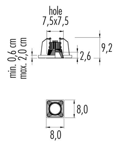 Oty Light BIC B02 8x8cm LED-Deckeneinbauleuchte quadratisch nicht schwenkbar