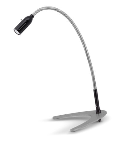 lessnmore Zeus Z-TL LED-Tischleuchte Standfuß Edelstahl matt Flexarm farbig Lichtkegel fokussierbar mit Tastdimmer