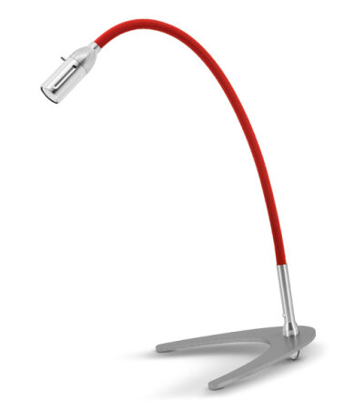 lessnmore Zeus Z-TL LED-Tischleuchte Standfu&szlig; Edelstahl matt Flexarm farbig Lichtkegel fokussierbar mit Tastdimmer
