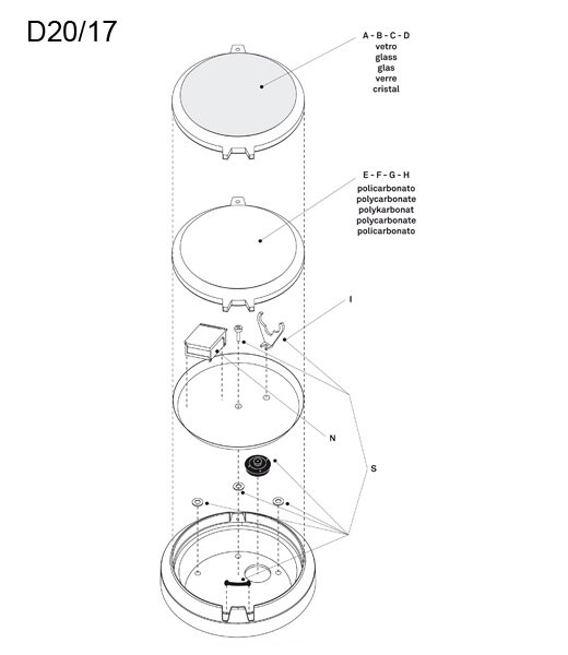 Luceplan Metropoli D20 Ersatzteile Pos. A &Oslash;17cm: Rahmen Wei&szlig; + Diffusor aus Glas