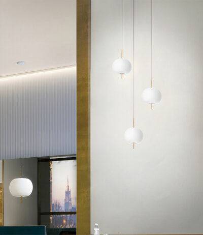 KDLN Kushi Pendelleuchte japanisches Designn LED-Retrotitkompatibel wei&szlig;es kugelf&ouml;rmiges Glas