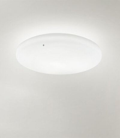 Vistosi Moris PP 30 runde flache weiße Muranoglas Wand-/Deckenleuchte Ø30cm Höhe 10cm Metallteile weiß E27 Fassung