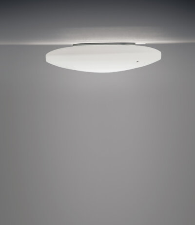Vistosi Moris PP 30 runde flache weiße Muranoglas Wand-/Deckenleuchte Ø30cm Höhe 10cm Metallteile weiß E27 Fassung