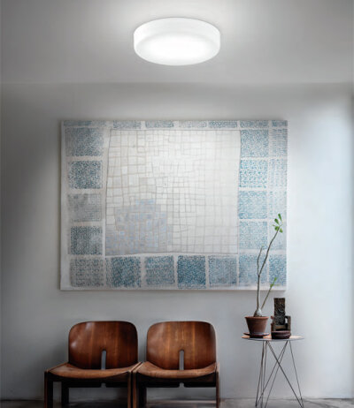 Vistosi Sogno PP 55 runde Wand-/Deckenleuchte Ø55 cm Höhe 10 cm Muranoglas Weiß LED-Retrofit kompatibel