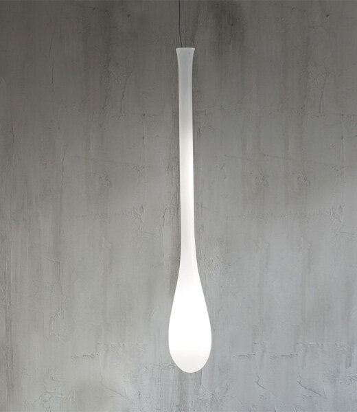 Vistosi Lacrima SP G weiße tropfenförmige Muranoglas Pendelleuchte Länge 170 cm Design Paolo Crepax E27 max 77W