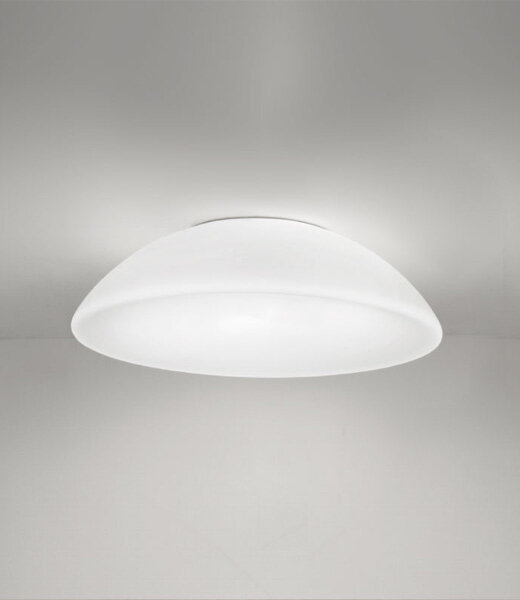 Vistosi Infinita PP 53 runde weiße Muranoglas Wand-/Deckenleuchte Ø53cm Höhe 15cm mit E27 Fassungen kompatibel mit LED-Retrofitlampen