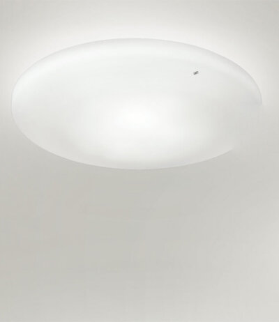 Vistosi Moris PP 40 runde flache weiße Muranoglas Wand-/Deckenleuchte Ø40cm Höhe 11cm Metallteile weiß E27 Fassung