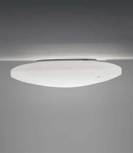 Vistosi Moris PP 50 runde flache weiße Muranoglas Wand-/Deckenleuchte Ø50cm Höhe 13cm Metallteile weiß mit E27 Fassungen