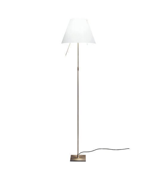 Luceplan Costanza D13 Stehleuchte 30 Jahre Limited Edition h&ouml;henverstellbar 120-160 cm dimmbar E27 Fassung LED-Retrofit kompatibel Struktur Bronze Schirm Wei&szlig;