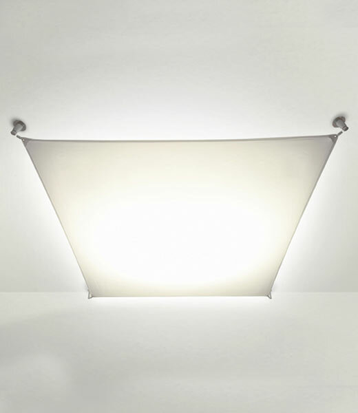 B.lux Veroca 1 LED (170x170cm) gro&szlig;e quadratische Deckenleuchte mit textilem Diffusor Eckspanner Metall verchromt diffuses Licht Entwurf Miguel Angel Ciganda