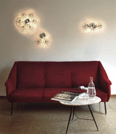 Oluce Fiore Klarglasleuchten f&uuml;r Wand und Decke 70er Jahre Design mit E14 Fassungen f&uuml;r kuppelverspiegelte Leuchtmittel