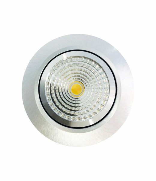 Mobilux MOBiDIM COB SLIM R runde schwenkbare 8,5W LED-Einbauleuchte mit Dim-To-Warm Technologie 1800-2700K &Oslash;85mm Einbautiefe 25mm Struktur Alu geb&uuml;rstet Innenring poliert Optik 60&deg; inkl. Betriebsger&auml;t TRIAC dimmbar