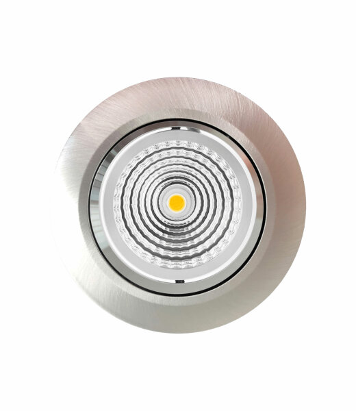 Mobilux MOBiDIM COB SLIM R runde schwenkbare 9W LED-Einbauleuchte 2700K &Oslash;85mm Einbautiefe 25mm Struktur Alu geb&uuml;rstet Innenring poliert Optik 60&deg; inkl. Betriebsger&auml;t TRIAC dimmbar