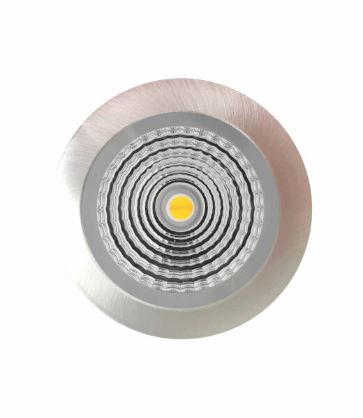 Mobilux MOBiDIM COB SLIM IP65 R runde schwenkbare 8,5W IP65 LED-Feuchtraumeinbauleuchte mit Dim-To-Warm Technologie 1800-2700K &Oslash;85mm Einbautiefe 25mm Struktur Alu geb&uuml;rstet Optik 60&deg; inkl. Betriebsger&auml;t TRIAC dimmbar